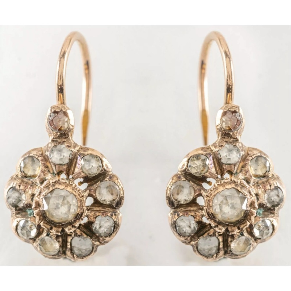 14k Yellow Gold Earrings with Rose Cut Diamonds